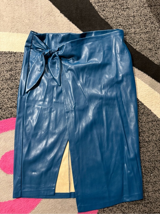 Eloquii Dresses & Skirts - Blue Faux Leather Midi Skirt with Front Tie